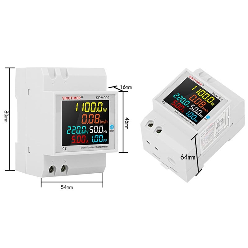 SINOTIMER 6IN1 Single Phase Energy Meter Din Rail Electricity Usage Monitor AC 40-300V 100A Voltmeter Ammeter Watt Kwh Frequency Power Meter Built-in CT 110V - Image 3